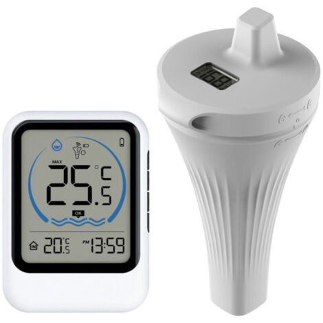 MK8007A Thermomètre de piscine flottant sans fil, facile à lire, thermomètre de température d'eau avec réveil, niveau de confort de l'eau, pour piscine bain à remous baignoire (1/4)