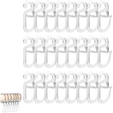 Lot de 120 crochets à clipser, de qualité supérieure, avec œillet de 6 mm, transparents, pour anneaux de rideaux (1/4)