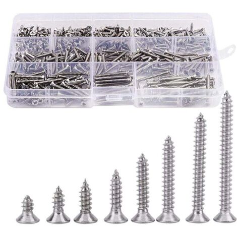 400pcs Vis tte fraise en Acier Inoxydable Vis Tte Plat Cruciformes Vis Bois (1/4)