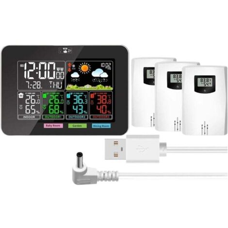 Thermomètre météo, stations météo intérieures et extérieures sans fil, température, humidité, écran couleur VA, prévisions météo, pression barométrique, réveils (1/4)