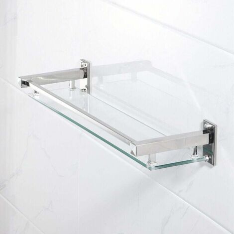 KES Étagère de Salle de Bain Étagère en Verre Tablette 8mm Etagere Douche Murale Rangement 40CM Poli Chromé, BGS3201S40