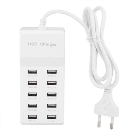 Chargeur USB 10 Ports 5V, Charge Rapide Intelligente pour Téléphone Portable, Chargeur USB Portable pour Voyage (Prise UE) (1/4)