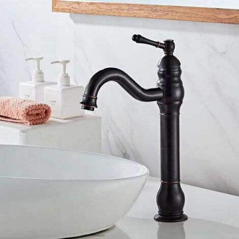 Robinet de lavabo encastré en laiton antique, mitigeur d'eau chaude et froide, robinet de salle de bain, robinet de salle de bain noir (1/4)