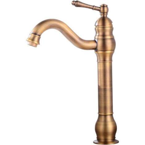 Robinet de lavabo de salle de bain à trou unique, robinet de lavabo de salle de bain en laiton antique, robinet de lavabo de salle de bain à poignée unique pour jardins, antique (couleur : noir), dura (1/4)