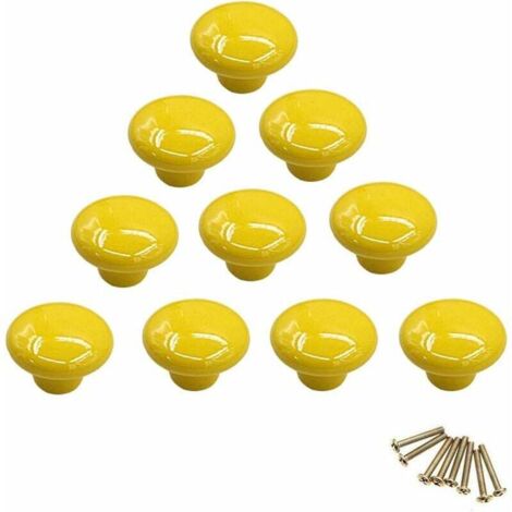 Poignée-bouton rond en porcelaine, bouton de meuble, bouton de tiroir, bouton de placard, poignée en céramique, relooking déco intérieur, vintage our tiroir, placard, commode, porte - jaune - Jaune (1/5)