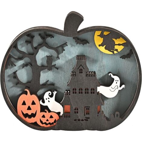 Décorations de table d'Halloween en bois de citrouille, fantôme pour les panneaux de bois de bonbons (1/5)