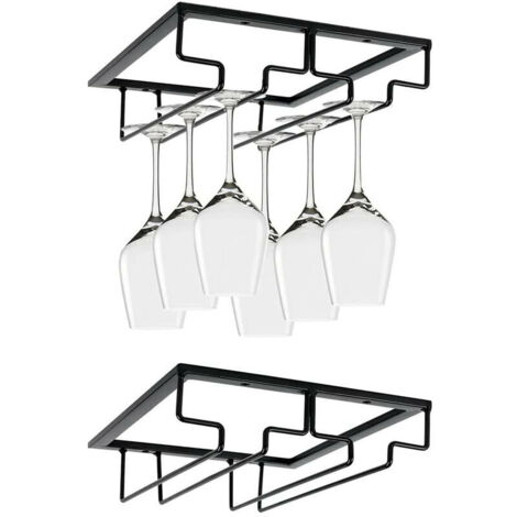 Porte Verre à 2 Rangées, Porte Verres à Pied Suspendu, Support à Verre Vin Inversé, Support Verre Vin Sous Armoire Avec Vis, Support en Fer pour Verre Vin, 2 Rangs, pour Bar Cuisine (2 emplacements)