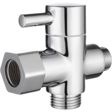 Adaptateur en 12/17 TT 3/8" avec vanne de dérivation Commutation du débit d'eau pour salle de bain Douche 3 voies , Chromé (1/5)