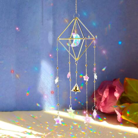 Crystal Daylighter, Prism Daylighter, Color Crystal Bead Daylighter, Rainbow Crystal Prism Wind Chime Hanging in the Window Garden Corridor (bell) (1/5)