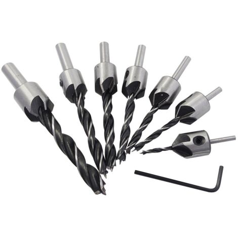 7pcs Fraise Bois Mèche à Bois 5 Flûte Foret Conique Set en HSS Acier à Haute Vitesse à Bois Aésoir Chanfreinage Outil 3 4 5 6 7 8 10mm Avec Clé Hexagonale (1/5)