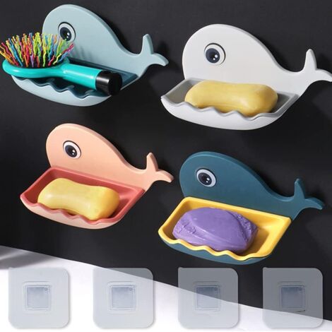Porte-savon mignon en forme de baleine de 4 couleurs avec drain, porte-savon de douche de salle de bain, garde le savon au sec et facile à nettoyer (1/5)