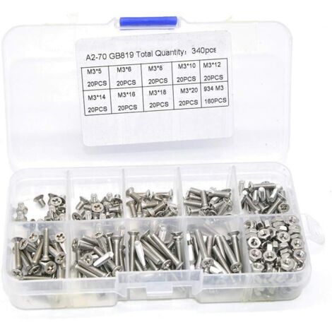 Assortiment de 340 vis hexagonales à tête fraisée en acier inoxydable 304 (1/4)
