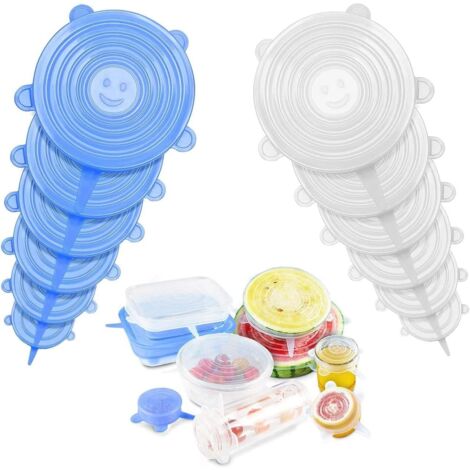 Couvercles extensibles en silicone, couvercle de bol alimentaire durable de différentes tailles,(bleu + blanc) (1/5)