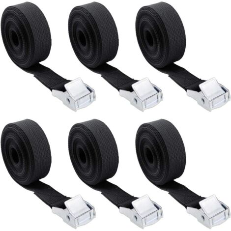 Sangle à Griffe Sangle d'Arrimage Sangle de Fixation pour Transport Moto, Camion Sangle Arrimage, Charge maximale 250 kg 6 Pieces à 2.5 cm x 5 m (Noire) (1/5)