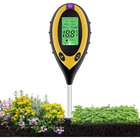 4-en-1 Testeur de Sol, Testeur D'humidité Fonctionnel Lumière/PH/Température/Environnement, Test de Thermomètre Numérique pour Plantes D'intérieur et D'extérieur pour Les Jardins (1/5)
