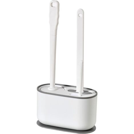 Brosse de Toilette, Ensemble d'Épurateur de Cuvette de Toilette de Salle de Bains Flexible en Silicone, Brosse Toilette Fixée au Mur et au Sol, Blanc (1/5)