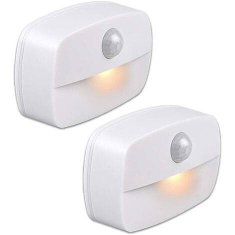 Veilleuse LED automatique [lot de 2], veilleuse murale avec capteur de mouvement auto-adhésif, veilleuse murale pour salle de bain, chambre, couloir (blanc chaud)