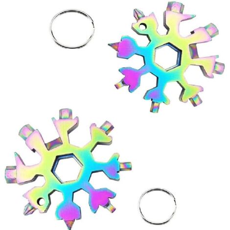 2Pcs Outil Multifonction Flocon de Neige 18 en 1, Outil Tout Puissant en acier inoxydable portatif Ouvre Bouteille Cadeau Noel pour les voyages quotidiens Camping Adventure Tools(Couleur) (1/5)