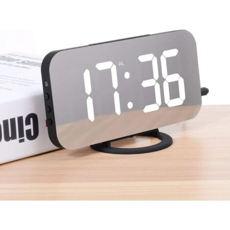 Réveil Numérique, reveil Matin LED Miroir Horlogue Digitale Réveil de Chevet Réveil Matin, Lumière de Nuit, Luminosité Réglable