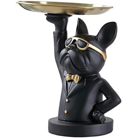 Cool Bulldog Sculpture Statue française avec Plateau en Acier Inoxydable, Statue, décoration de Table, Mode, ameublement, Multifonction, Rangement de Bureau (1/5)