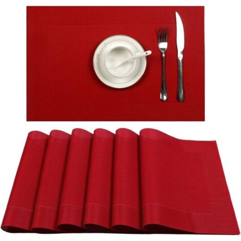 Sets de Table Lavables Antidérapant Résistant à l'usure à la Chaleur,Facile à Nettoyer, Rouge 10pcs