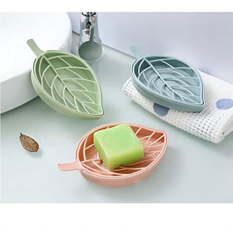 Porte-savon multifonctionnel Portable à Double couche, feuille créative de salle de bains, support de baignoire 3pcs (1/5)