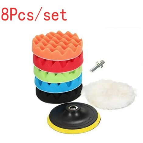 Disque de polissage de voiture 4 pouces, 8 pièces, éponge de polissage auto-adhésive, tampon de polissage de roue en laine (1/5)