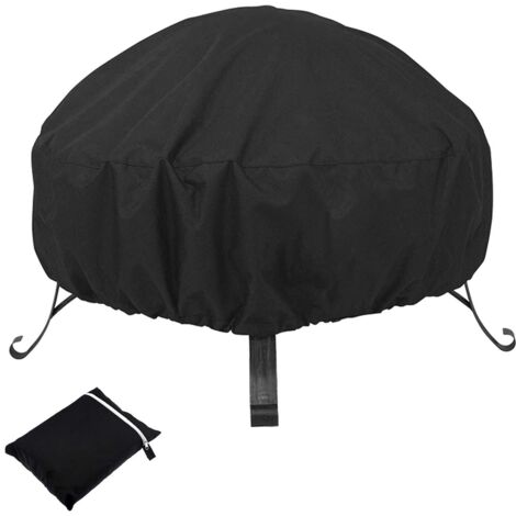 Housse de foyer ronde, bâche imperméable et réutilisable pour foyer extérieur avec cordon de serrage (85 x 40 cm, noir)