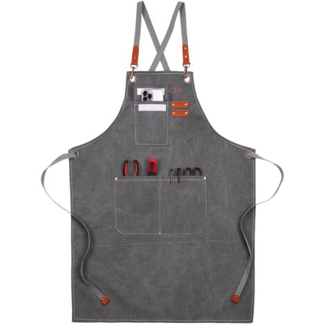 Tablier de travail en toile, Tablier de travail multifonction avec 3 Poches À Outils,Tablier à outils avec croiser en arrière (1/5)