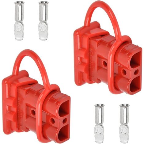 Lot de 2 Connecteur de Batterie 600V 50A Batterie Connexion Rapide Déconnecter Prise Electrique Prise de Connecteur de Batterie Rouge avec 4 Terminaux (1/5)