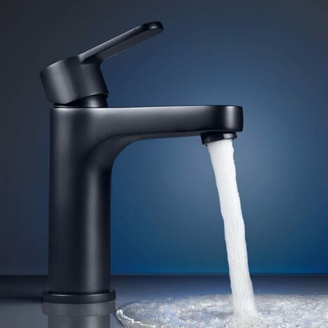 LENIS-B Robinet Mitigeur Lavabo Elegant,Mitigeur Salle Bain L'eau Froid et Chaud,Robinet Lavabo Salle de Bain Noir 112MM - Noir (1/5)