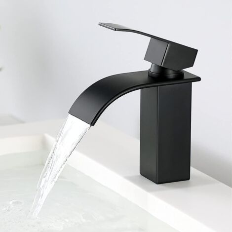 Robinet Lavabo Noir-Mitigeur de Salle de Bain-Robinet Cascade pour Vasque Solide-Robinetterie de Super Qualité(Noir) (1/5)