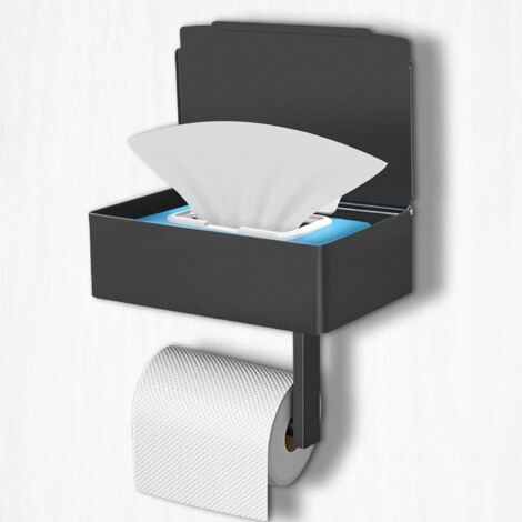 Porte Papier Toilette Support Mural en Noir, Acier Inoxydable Porte Rouleau avec étagères Spacieuses, Support Mural pour Papier Toilette pour Toilettes et Cuisines (1/5)