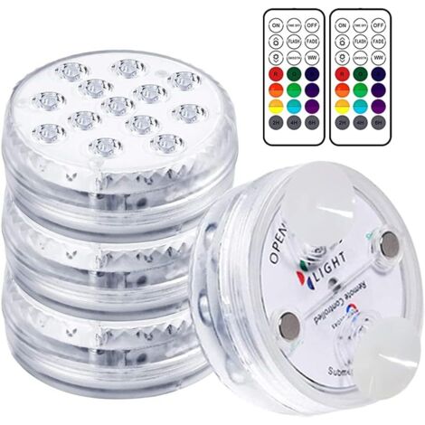 Lampe Piscine LED Lumières LED Submersibles, Temps d'éclairage 30-50 heures IP68 Étanche 16 RGB Couleurs Changement(4 Pcs) (1/5)