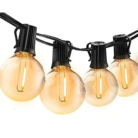 G40 Guirlande Lumineuse Extérieur 15m LED Lumiere Extérieur Intérieur Guirlande, Blanc Chaud 46+4 Ampoule E12, étanche IP45, (1/5)