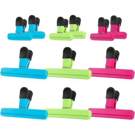 12 pièces Clips de Sac à copeaux Clips Alimentaires en Plastique Robuste Joint étanche à l'air poignée Couleurs Assorties pour Les Sacs de Pommes de Terre de café et de Nourriture (1/5)