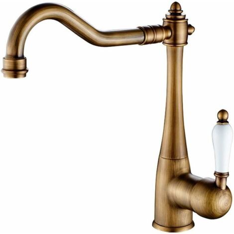 Robinet mitigeur lavabo haut en laiton antique à poser (1/5)