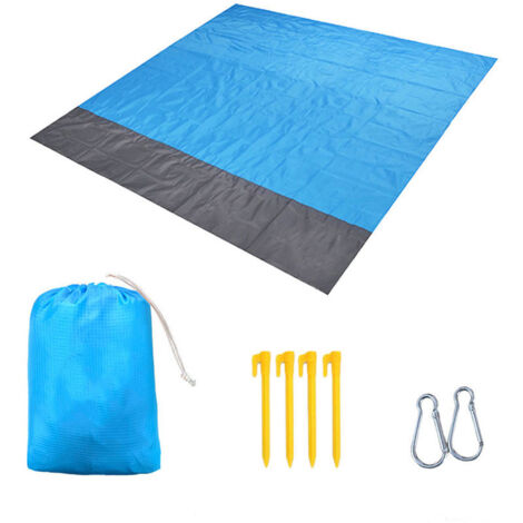 Tapis de Plage 200 x 175 cm Couverture de Pique-Nique avec 4 piquets Fixes pour la Plage Camping Pique-Nique et Autres activités de Plein air (1/5)