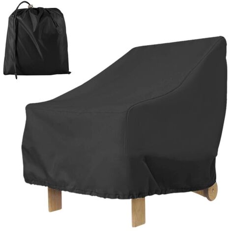Housse de fauteuil de jardin extérieur Deep Seat 210D étanche Housse de chaise de terrasse Protection UV Coupe-vent avec cordon réglable, 80x85x91cm(210D(Black)) (1/5)