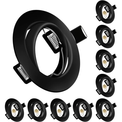Projecteurs Spot Encastrable MR16 Set, 10 Pièces Cadre De Montage En Noir métallisé Avec Douille Céramique MR16 Pour Lampes, Rond, Ø 75 mm Orientable A 35°, Pour Lampes A LED Ou Halogènes (1/5)