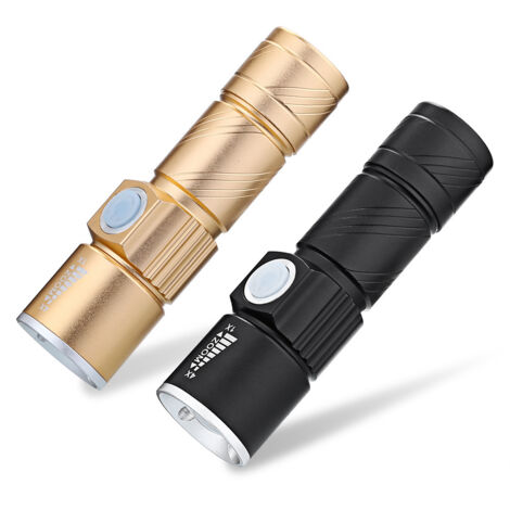 Mini lampe de poche USB torche en alliage d'aluminium LED torche rechargeable à lumière forte, or + noir (1/5)