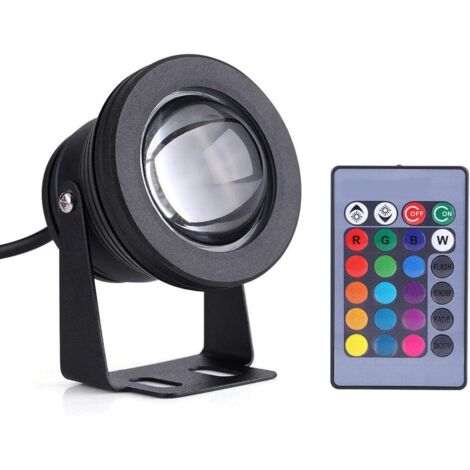 LED Lumière de Nuit, Projecteur à LED, Lumière Télécommande Submersible Projecteur 12V 10W, RGB Lumière de Piscine D'étang sous-Marin pour Télécommande Spot Submersible Bassin(Noir)