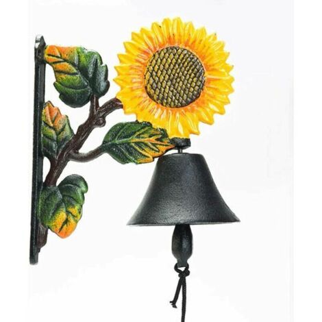 Cloche murale en fonte robuste - Décoration murale peinte à la main - Sonnette de porte à secouer manuellement - Pour intérieur et extérieur - Décoration murale pour jardin et maison (1/5)