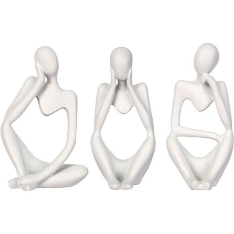 Résine Mini Penseur Sculpture Ornements Ensemble pour Maison Salon Bureau 3 Pcs (Blanc) (1/5)