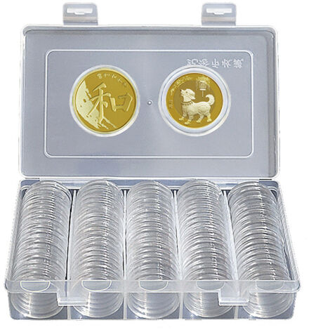 Capsules pour pièces de monnaie rondes de 100 pièces de 27mm, support rond et étui de protection avec boîte de rangement