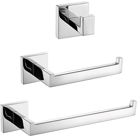 3-Piece accessoire de salle de bains ensemble acier inoxydable antirouille, chrome poli (1/5)