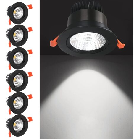 6 Pack LED Spots Encastrable, 3W COB Plafonnier Encastré LampBlanc Froid 6000KAjuster l’angle 30°Découpe 70-80mm(Noir) (1/5)