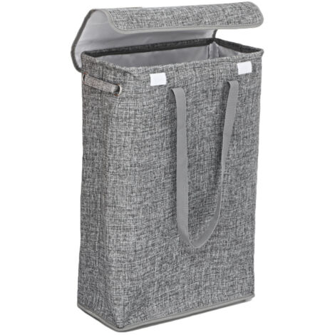 Panier à linge fin avec couvercle, panier à linge haut et fin avec poignées, doublure imperméable (1/5)