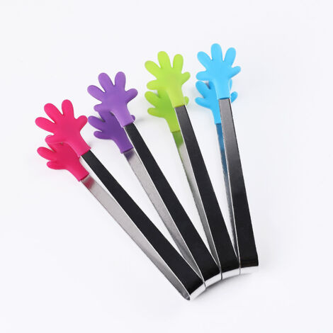 4 pièces outils de cuisine quotidiens poignée en acier inoxydable pince en silicone petite pince alimentaire de paume (1/5)