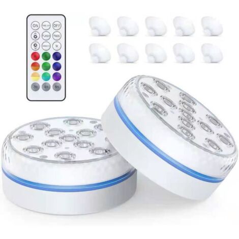 Jardin piscine,Lumière LED submersible,8,5 cm LED submersible avec RGB 16 multicolores, IP68 100% étanche et conception de joint d'étanchéité,2 PCS (1/4)